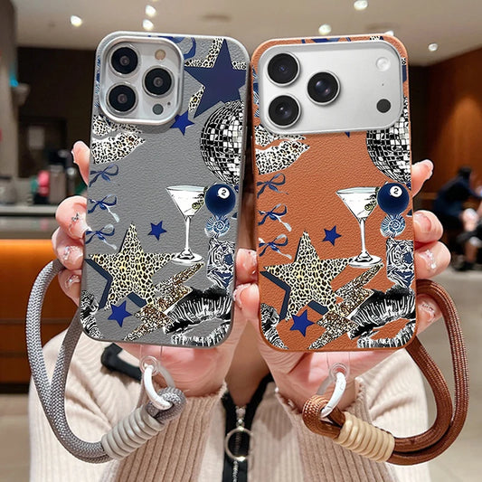 Wrist Strap Lanyard Phone Case For iPhone 17 16 15 Pro Max 14 15 Plus 13 12 Pro Max Air Five Pointed Star Printed Soft TPU Cover