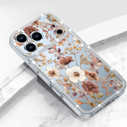 Bling Diamond Clear Phone Case For iPhone 17 Pro Max 16 15 14 13 Pro Max Colorful Flowers Printed Soft Silicone TPU Back Cover