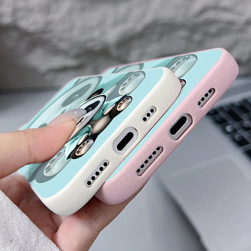 Cute Panda Printed TPU Phone Case For iPhone 17 16e 16 15 Pro Max 14 13 12 Pro Max 11 Air Soft Leather Texture Silicone Cover
