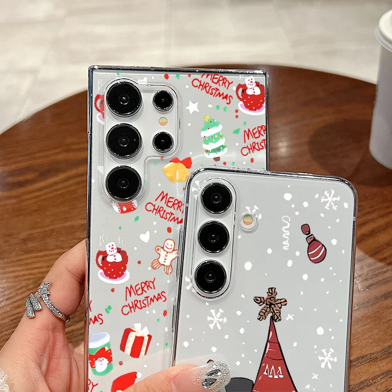 Christmas Tree Snowman Pattern Hard PC Case For Samsung Galaxy A56 A16 A36 A55 A15 A25 A26 A54 A53 5G Transparent Phone Cover