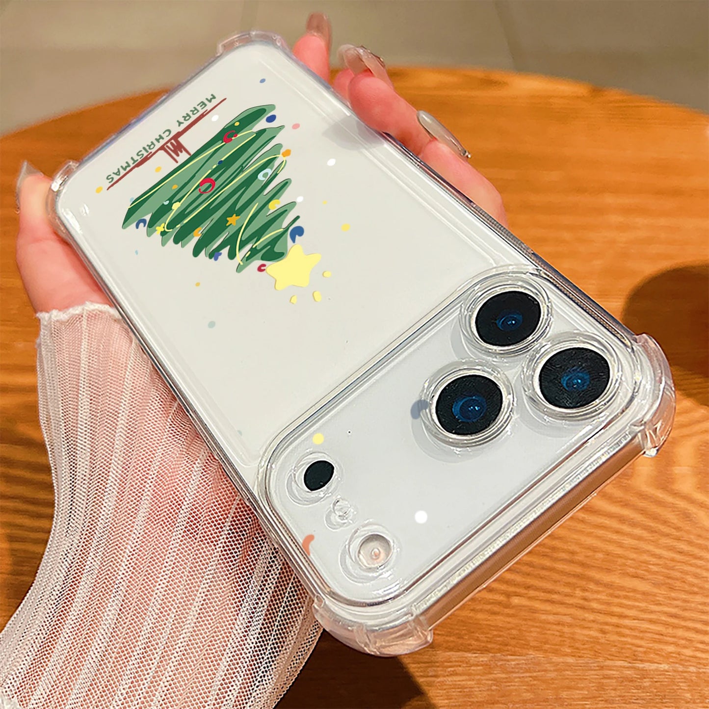 Clear Soft TPU Phone Case For iPhone 17 Pro Max Air 16 15 Pro Max 14 13 12 Pro Max 11 Christmas Tree Pattern Transparent Cover