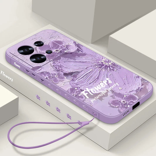 Floral Pattern Lanyard Soft TPU Case For Xiaomi Poco X6 X5 F6 11T 13T Pro Redmi Note 13 4G 12 11 10 13 Pro Plus 5G Phone Cover