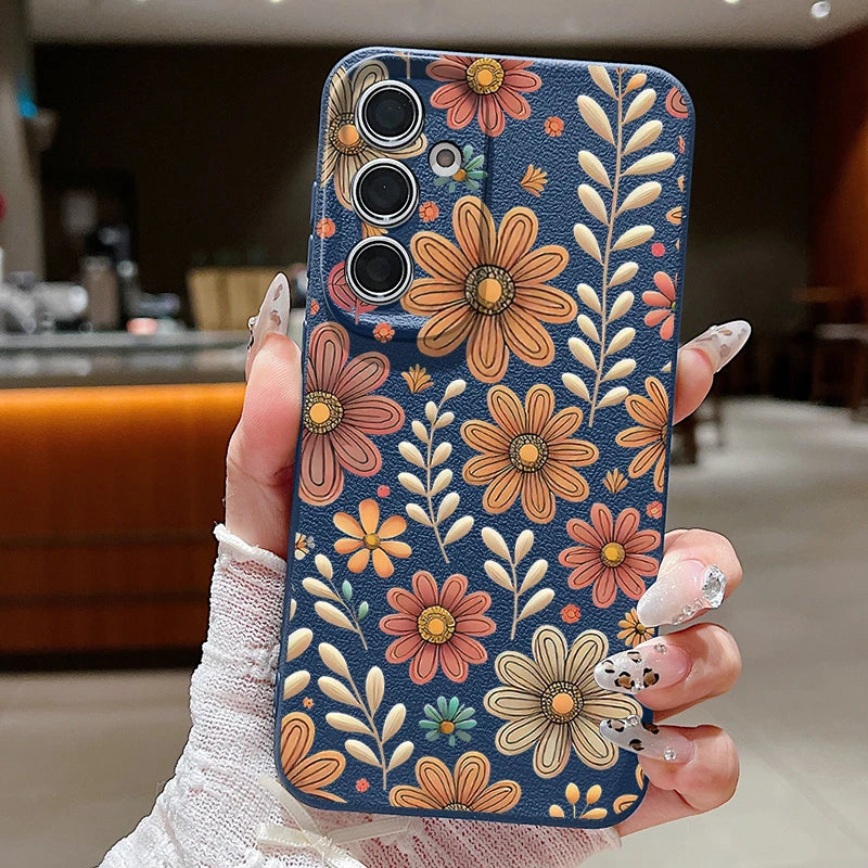 Case For Samsung Galaxy S25 Edge S24 S22 Ultra S23 FE A17 A56 A16 A36 A26 A55 A15 A25 A54 5G Cartoon Flower Soft TPU Phone Cover
