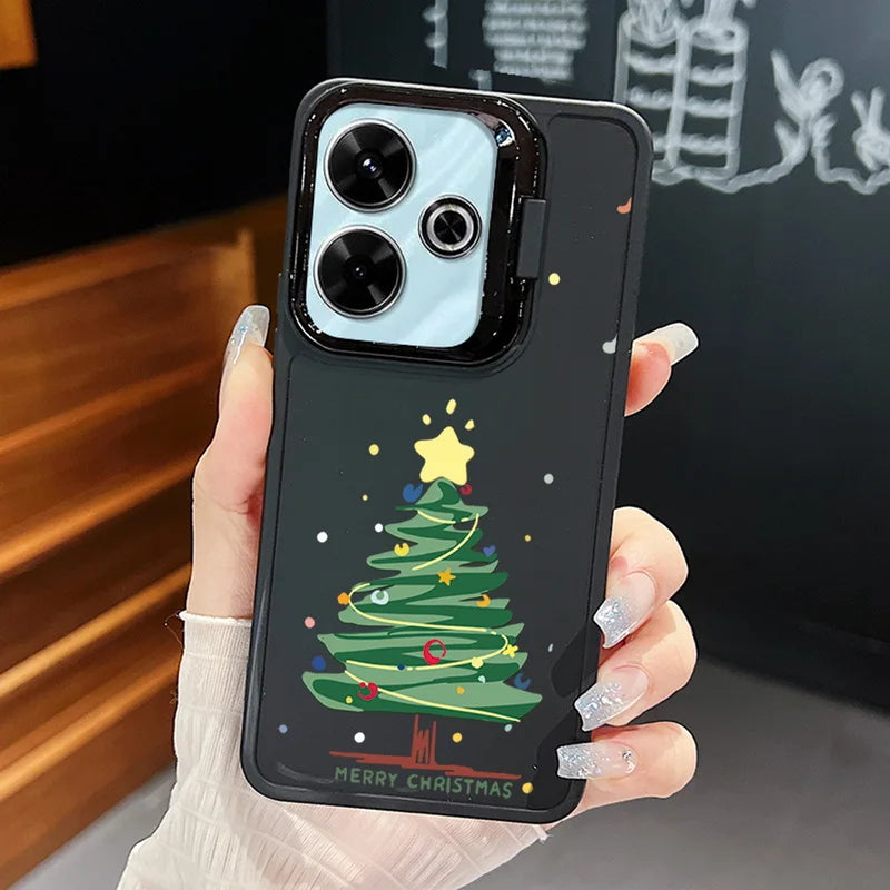 Christmas Tree Printed Lens Frame Holder Case For Xiaomi Redmi Note 13 Pro 12 11 Pro 5G 13C 4G Kickstand Soft TPU Phone Cover