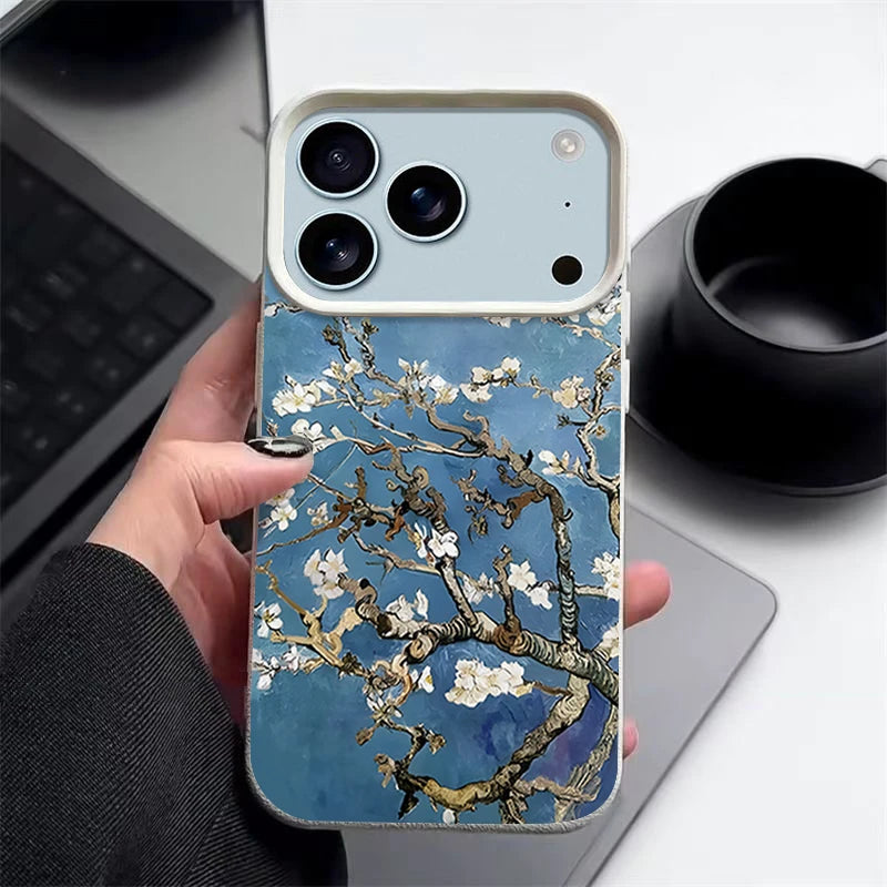 White Flowers Pattern Phone Case For iPhone 17 16e 16 15 Pro Max 14 13 12 Pro Max 11 Air Soft Leather Texture TPU Back Cover
