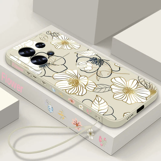 Lanyard Soft TPU Case For Xiaomi Redmi Note 13 14 Pro Plus 12 14 Pro 5G Note 13 11 13C 4G White Flower Silicone Phone Cover