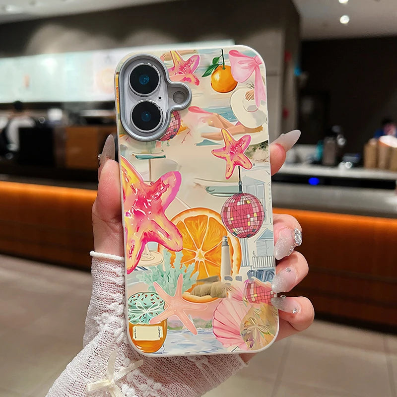 Leather Texture TPU Phone Case For iPhone 17 16 15 Pro Max 14 15 Plus 13 12 Pro Max 11 Air Colorful Starfish Printed Back Cover