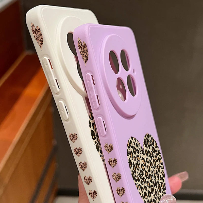 Lanyard Soft TPU Phone Case For OnePlus 15 13 13T 12 13R 12R 11R Nord 5 Ace 5 3 2 5G Leopard Print Heart Pattern Silicone Cover