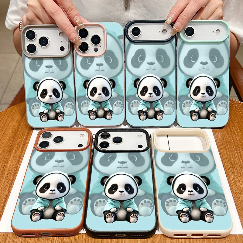 Cute Panda Printed TPU Phone Case For iPhone 17 16e 16 15 Pro Max 14 13 12 Pro Max 11 Air Soft Leather Texture Silicone Cover