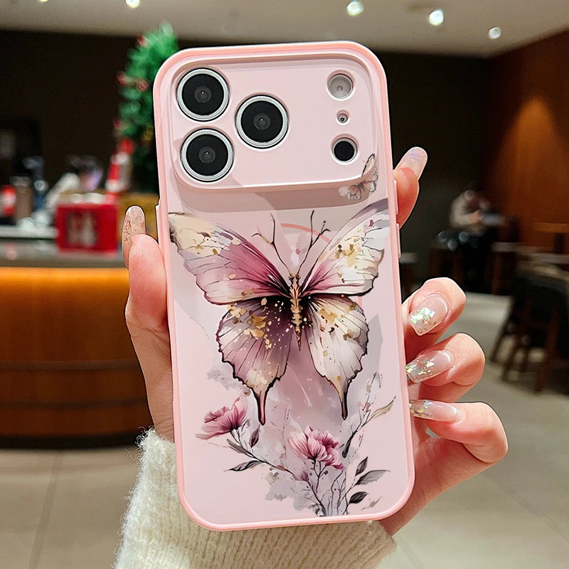 Magnetic Phone Case For iPhone 17 Pro 16 15 14 13 Pro Max For Magsafe Wireless Charge Pink Butterfly Print Hard PC Back Cover