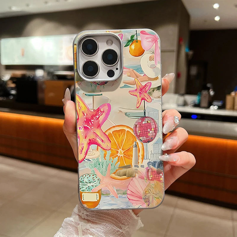 Leather Texture TPU Phone Case For iPhone 17 16 15 Pro Max 14 15 Plus 13 12 Pro Max 11 Air Colorful Starfish Printed Back Cover