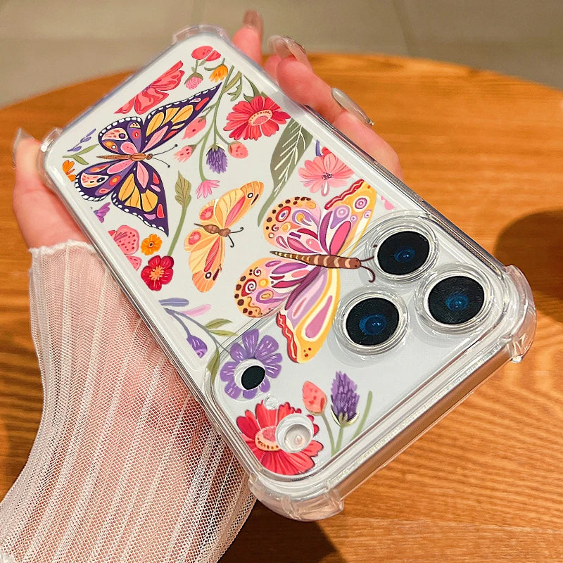 Beautiful Butterfly Pattern Phone Case For iPhone 17 Pro Max Air 16 15 Pro Max 14 13 12 Pro Max 11 Transparent Soft TPU Cover