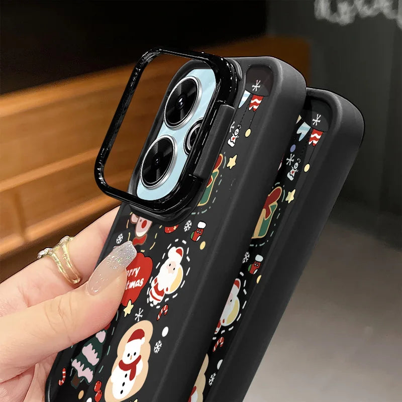 Christmas Tree Printed Lens Frame Holder Case For Xiaomi Redmi Note 13 Pro 12 11 Pro 5G 13C 4G Kickstand Soft TPU Phone Cover