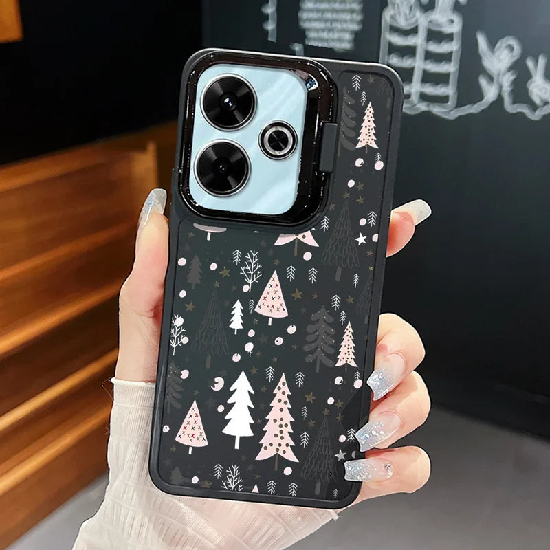 Lens Frame Holder Soft TPU Case For Xiaomi Redmi Note 13 Pro 12 11 Pro 5G 13C 4G Merry Christmas Pattern Kickstand Phone Cover
