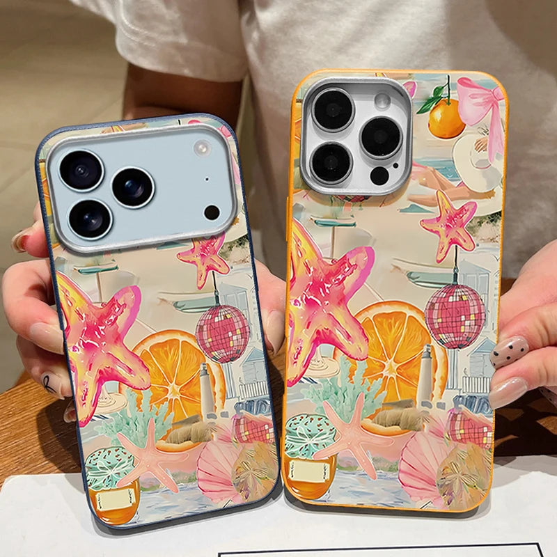 Leather Texture TPU Phone Case For iPhone 17 16 15 Pro Max 14 15 Plus 13 12 Pro Max 11 Air Colorful Starfish Printed Back Cover