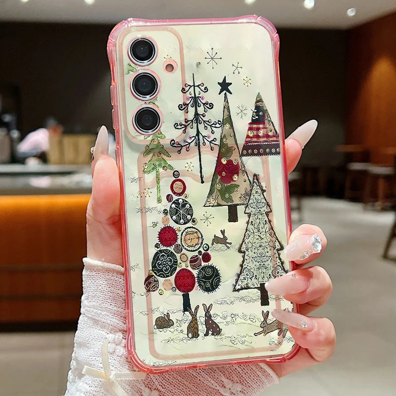 Card Pocket TPU Phone Case For Samsung Galaxy S25 S24 S23 Ultra S24 S23 S25 FE S22 S21 Plus Christmas Tree Printed Soft Cover