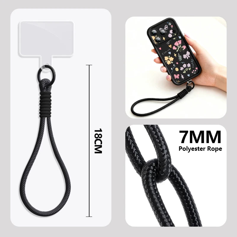 Wrist Strap Lanyard Phone Case For iPhone 17 Pro Max Air 16E 16 14 15 Pro 12 13 Pro Max 11 Cartoon White Flower Print TPU Cover