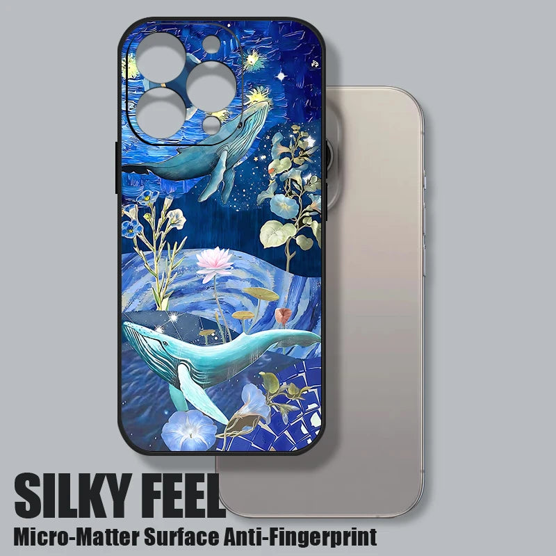 Wrist Strap Lanyard TPU Phone Case For iPhone 17 16 15 Pro Max 12 13 14 Pro Max Air 11 Dreamy Ocean Printed Soft Silicone Cover