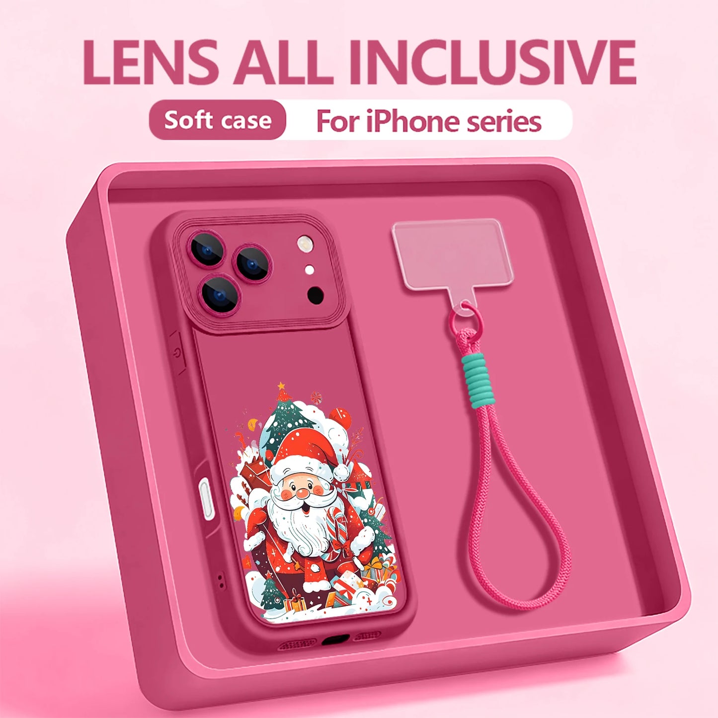 Soft TPU Lanyard Phone Case For iPhone 17 Pro Max Air 16E 16 14 15 Pro 12 13 Pro Max 11 Santa Claus Pattern Wrist Strap Cover