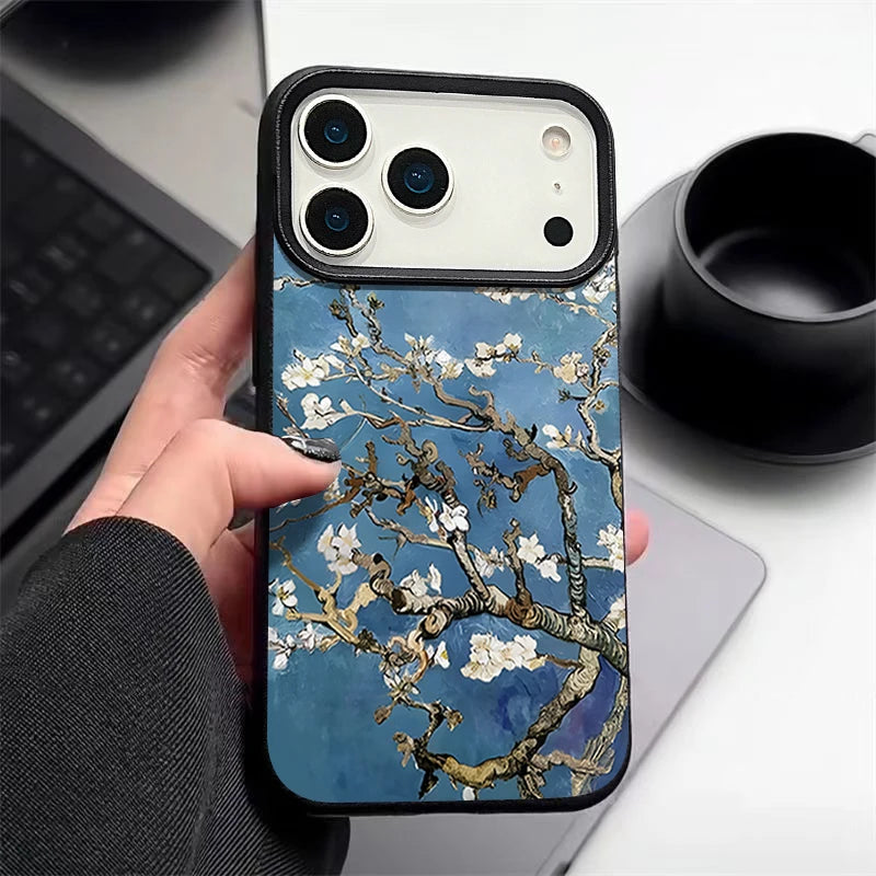 White Flowers Pattern Phone Case For iPhone 17 16e 16 15 Pro Max 14 13 12 Pro Max 11 Air Soft Leather Texture TPU Back Cover