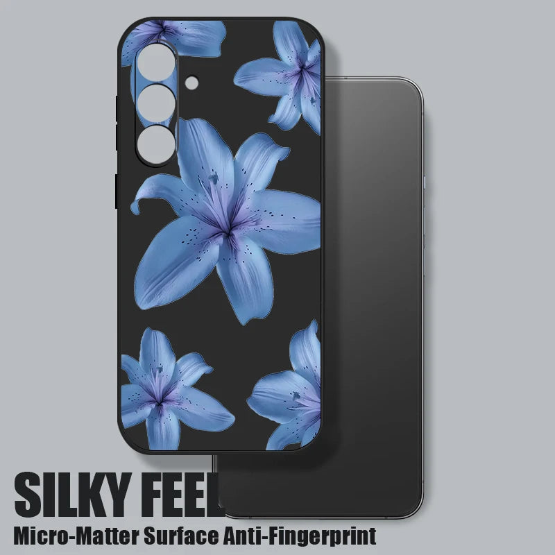 Soft TPU Phone Case For Samsung Galaxy S24 S25 FE S25 S23 S22 Ultra A17 A56 A16 A55 A25 A15 A36 A54 5G Blue Flower Print Cover