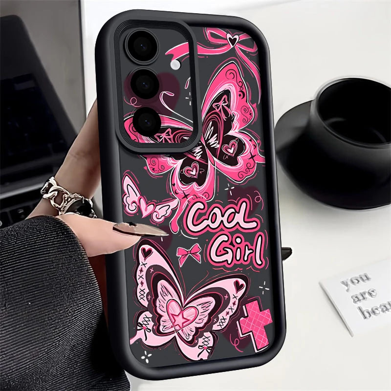 Soft TPU Phone Case For Samsung Galaxy S25 S24 S23 Ultra S25 Edge S24 S23 FE S22 Plus Pink Butterfly Pattern Silicone Back Cover