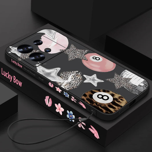 Leopard Print Star Pattern Phone Case For Xiaomi Redmi Note 14 13 12 Pro 4G Note 13 14 Pro Plus 5G 13C 11 Pro Lanyard TPU Cover