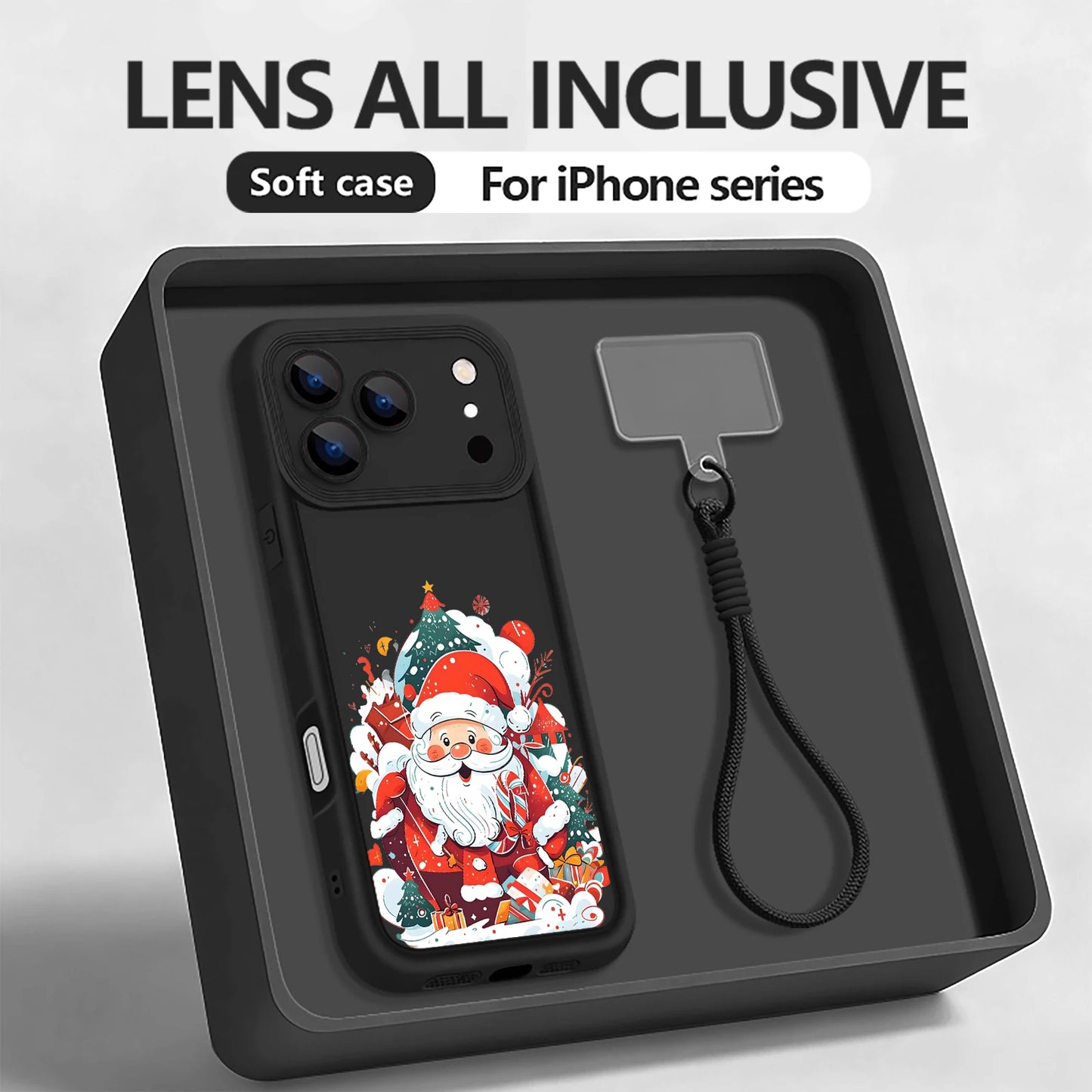 Soft TPU Lanyard Phone Case For iPhone 17 Pro Max Air 16E 16 14 15 Pro 12 13 Pro Max 11 Santa Claus Pattern Wrist Strap Cover