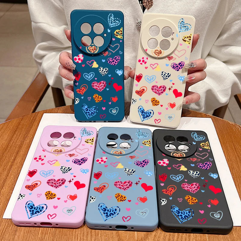 Lanyard Soft TPU Phone Case For OnePlus 15 13 13T 12 13R 12R 11R Nord 5 Ace 5 3 2 5G Colorful Love Heart Printed Silicone Cover
