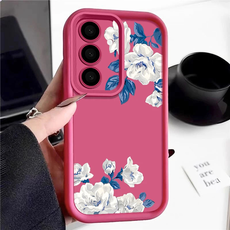 White Flower Pattern TPU Phone Case For Samsung Galaxy A17 A56 A16 A36 A55 A15 A25 A26 A35 A54 A53 5G Soft Silicone Back Cover