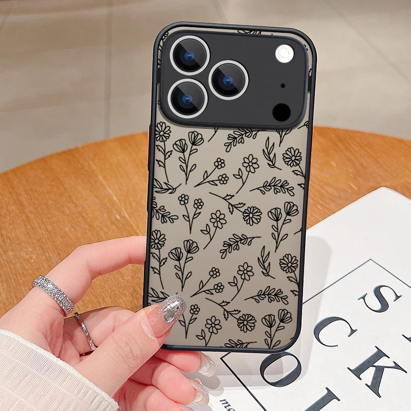 Matte Case For iPhone 17 Air 16e 16 15 14 Pro Max 13 12 17 Pro 11 Shockproof Soft Edge Hard PC Flower Printing Phone Cover Cases