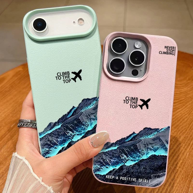 Snow Mountain Printed TPU Phone Case For iPhone 17 16e 16 15 Pro Max 14 13 12 Pro Max 11 Air Soft Leather Texture Silicone Cover