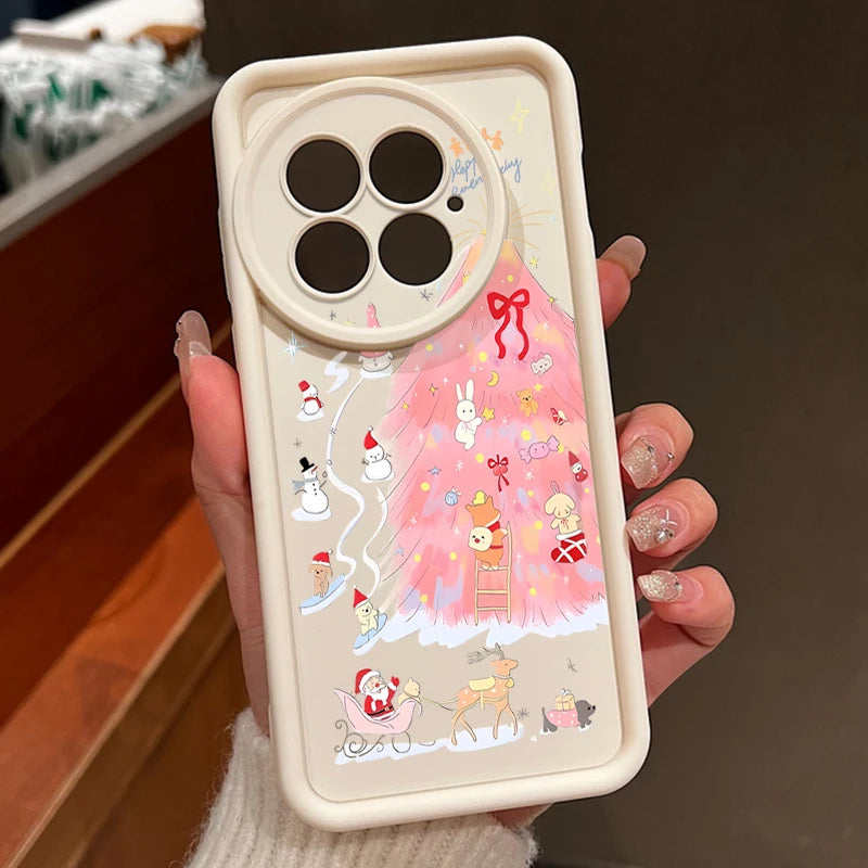 Soft TPU Phone Case For OnePlus 15 13 13T 12 13R 12R 11R 5G Pink Christmas Tree Printed Back Cover For OnePlus Nord 5 Ace 5 3 2