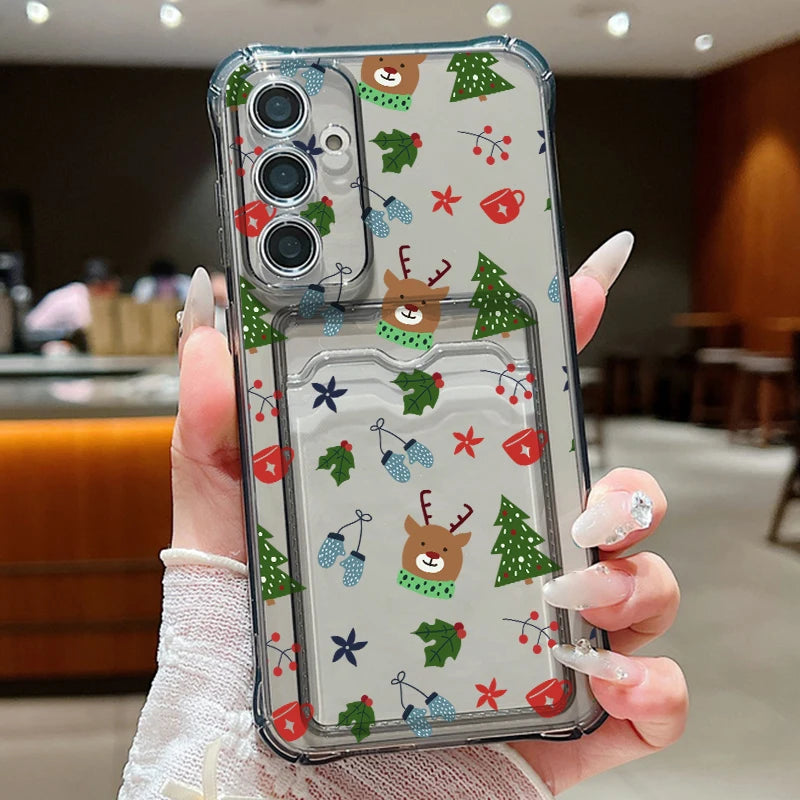 Card Pocket TPU Phone Case For Samsung Galaxy A17 A56 A16 A36 A55 A15 A25 A35 A26 A54 A53 5G Christmas Tree Pattern Soft Cover