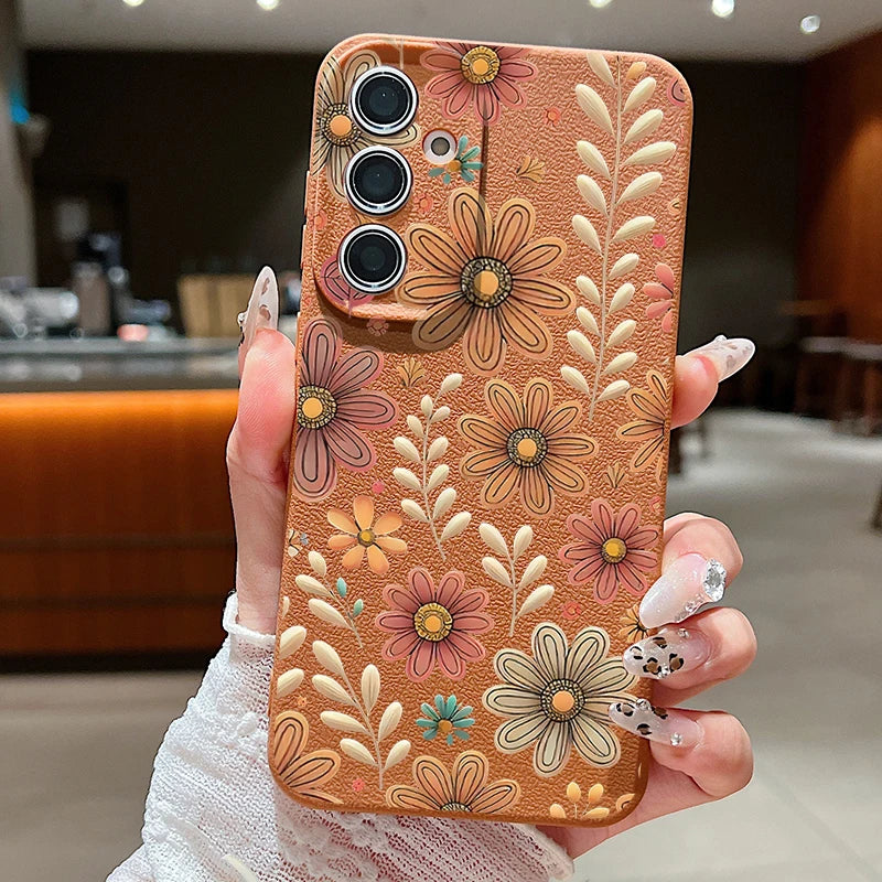 Case For Samsung Galaxy S25 Edge S24 S22 Ultra S23 FE A17 A56 A16 A36 A26 A55 A15 A25 A54 5G Cartoon Flower Soft TPU Phone Cover