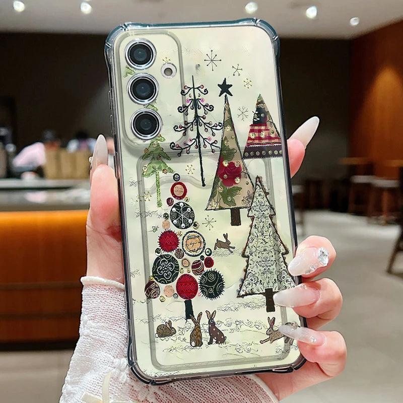 Card Pocket TPU Phone Case For Samsung Galaxy S25 S24 S23 Ultra S24 S23 S25 FE S22 S21 Plus Christmas Tree Printed Soft Cover