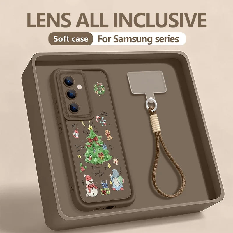 Christmas Tree Print Lanyard Phone Case For Samsung Galaxy S25 S23 S24 Ultra S24 S25 FE A17 A56 A16 A55 A15 A25 A26 5G TPU Cover