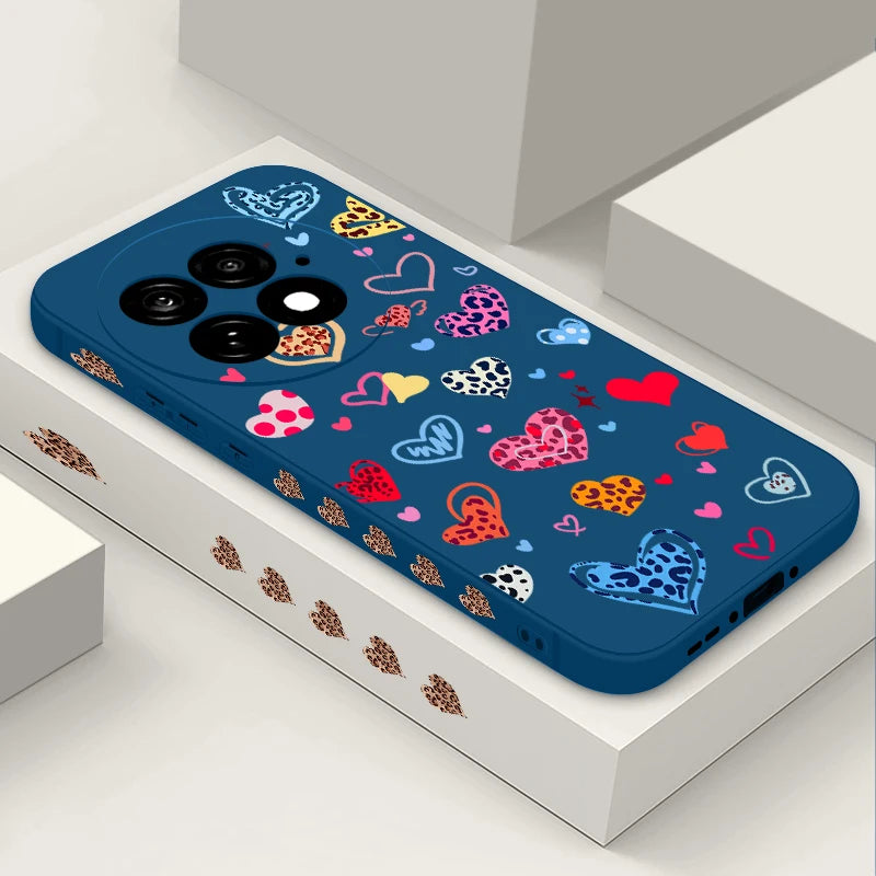 Lanyard Soft TPU Phone Case For OnePlus 15 13 13T 12 13R 12R 11R Nord 5 Ace 5 3 2 5G Colorful Love Heart Printed Silicone Cover