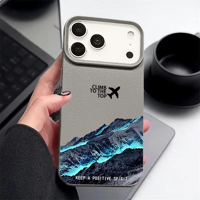 Snow Mountain Printed TPU Phone Case For iPhone 17 16e 16 15 Pro Max 14 13 12 Pro Max 11 Air Soft Leather Texture Silicone Cover
