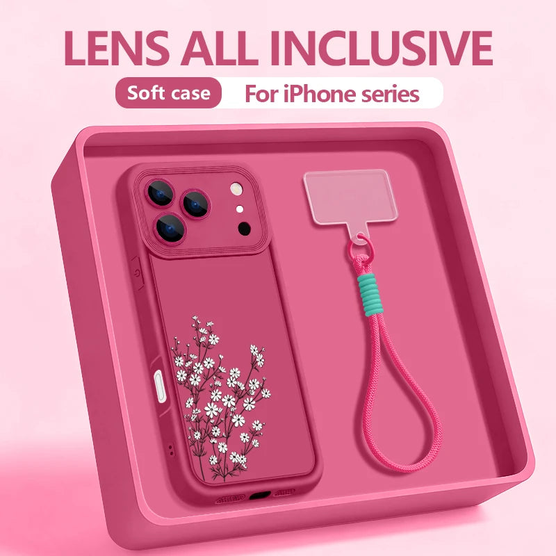 Wrist Strap Lanyard Phone Case For iPhone 17 Pro Max Air 16E 16 14 15 Pro 12 13 Pro Max 11 Black Butterfly Pattern TPU Cover