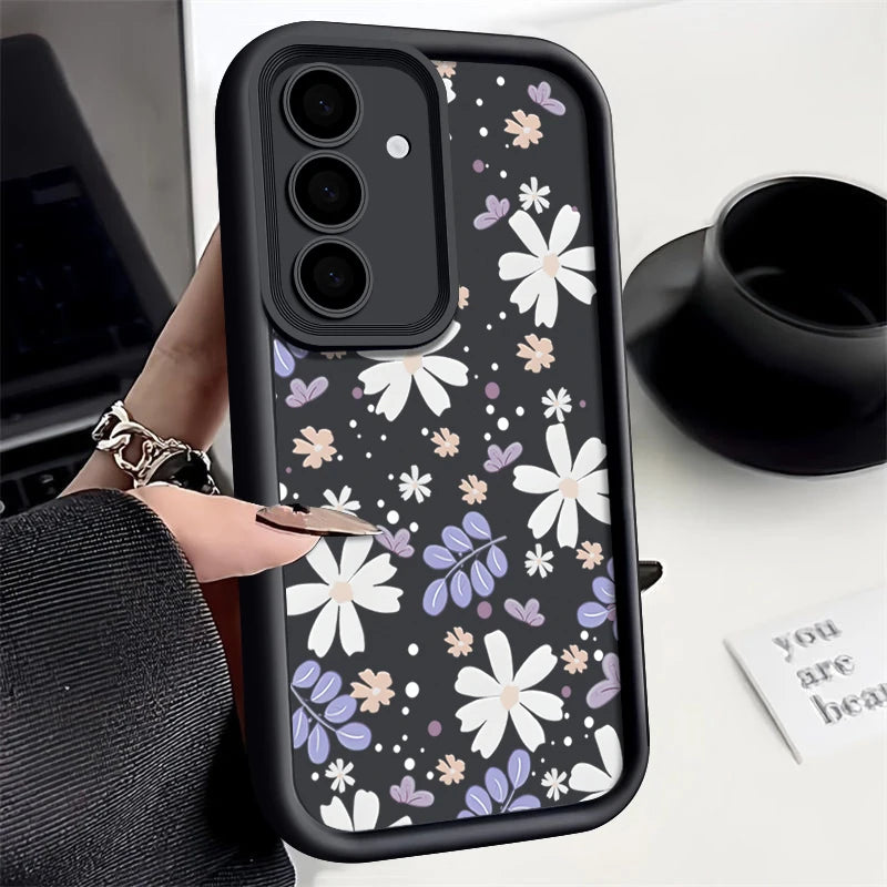 White Flowers TPU Case For Samsung Galaxy S25 Edge S24 S22 S23 Ultra S24 FE A56 A36 A26 A55 A16 A15 A35 A25 A54 5G Phone Cover