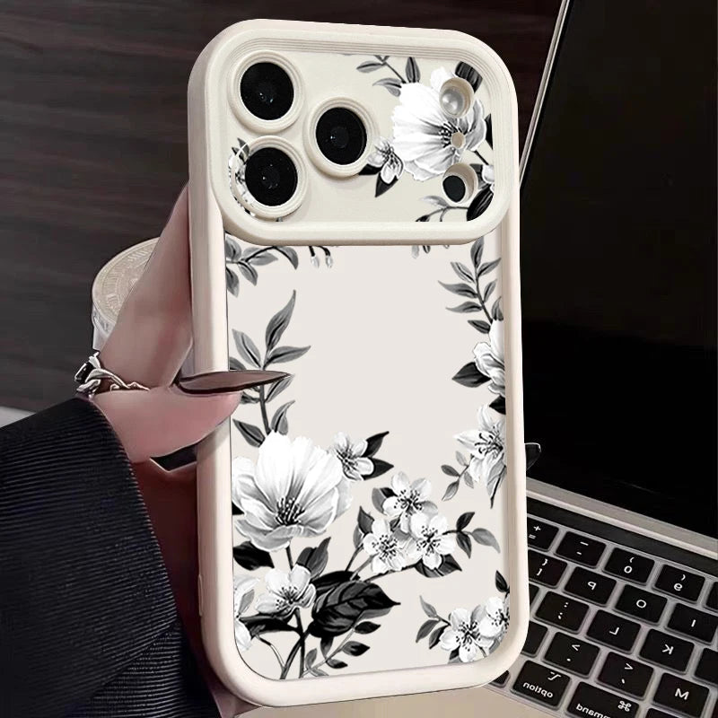 Soft TPU Phone Case For iPhone 17 Pro 16e 15 16 Pro Max 14 16 Plus 13 12 Pro Max Air White Flowers Pattern Silicone Back Cover
