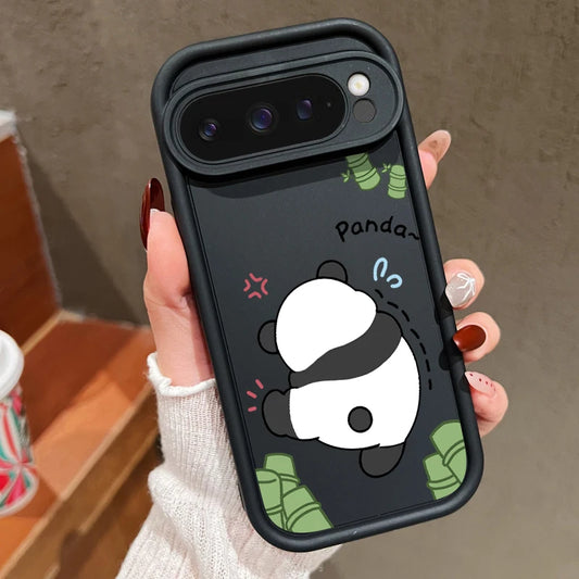 Cartoon Panda Pattern Solid Color TPU Case For Google Pixel 8 Pro 8A Pixel 9 Pro XL Shockproof Soft Silicone Phone Cover Cases