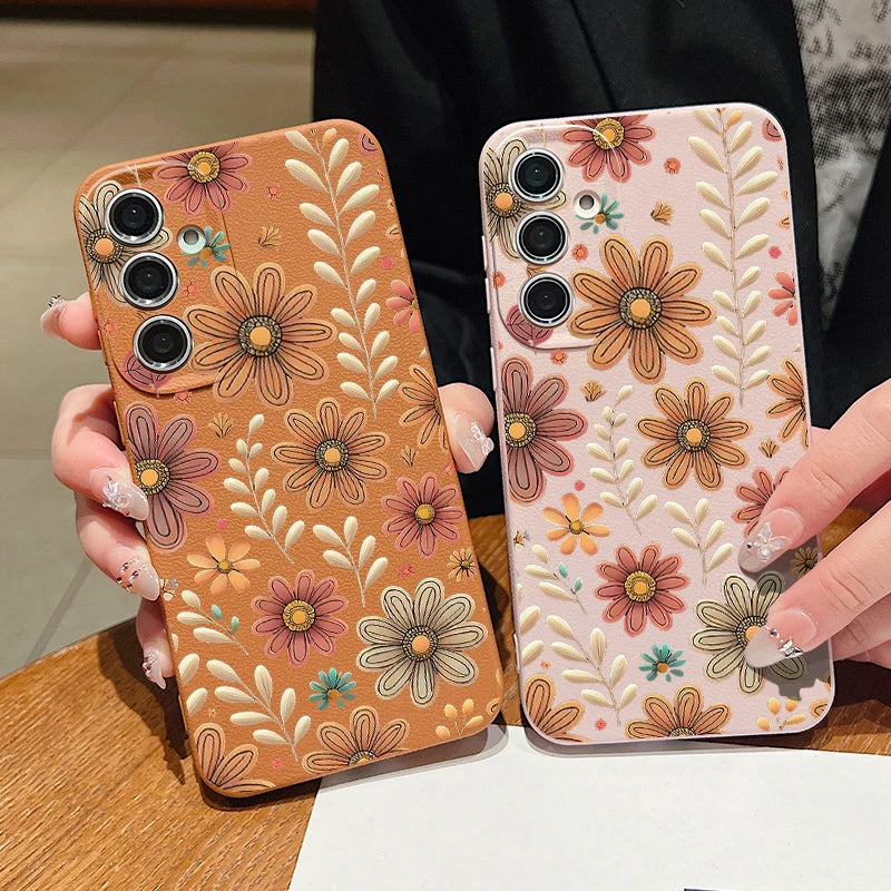 Case For Samsung Galaxy S25 Edge S24 S22 Ultra S23 FE A17 A56 A16 A36 A26 A55 A15 A25 A54 5G Cartoon Flower Soft TPU Phone Cover