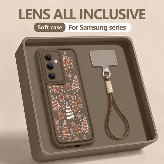 Brown Christmas Tree Lanyard Phone Case For Samsung Galaxy S25 S23 S24 Ultra S24 S25 FE A17 A56 A16 A55 A15 A25 A26 5G TPU Cover