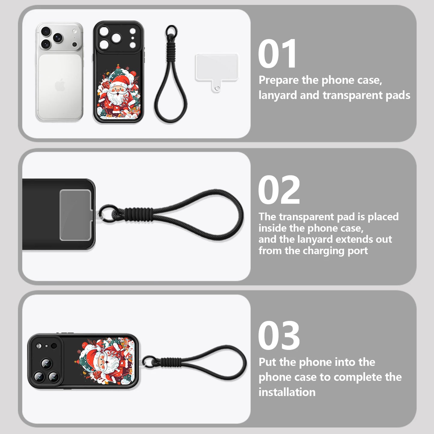 Soft TPU Lanyard Phone Case For iPhone 17 Pro Max Air 16E 16 14 15 Pro 12 13 Pro Max 11 Santa Claus Pattern Wrist Strap Cover