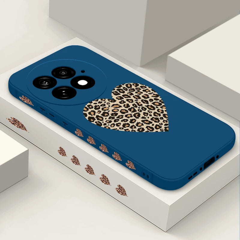 Lanyard Soft TPU Phone Case For OnePlus 15 13 13T 12 13R 12R 11R Nord 5 Ace 5 3 2 5G Leopard Print Heart Pattern Silicone Cover