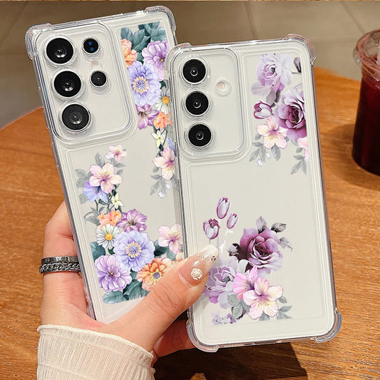 Clear Case For Samsung Galaxy S26 S25 S24 S23 Ultra S24 S25 FE A57 A56 A17 A55 A16 A37 5G Pink Flowers Pattern Soft TPU Cover