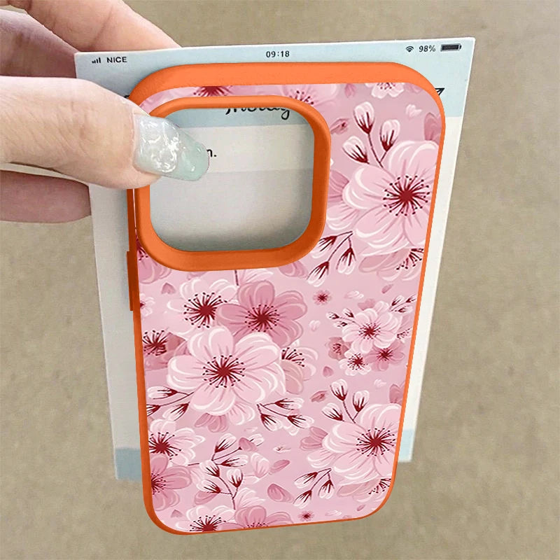Pink Peach Blossoms Print Phone Case For iPhone 17 16e 16 15 Pro Max 14 13 12 Pro Max 11 Air Soft Leather Texture TPU Back Cover