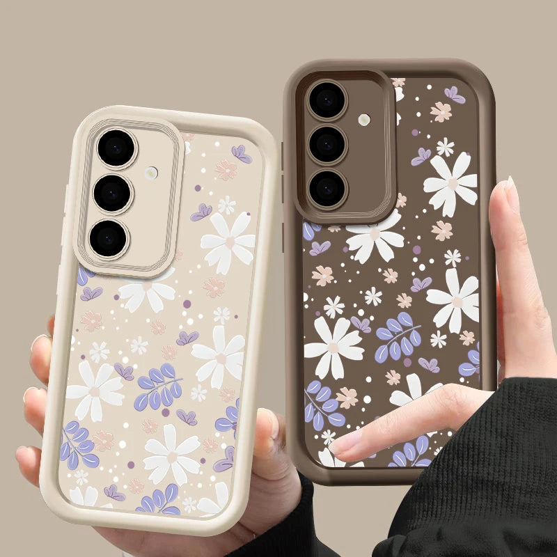 White Flowers TPU Case For Samsung Galaxy S25 Edge S24 S22 S23 Ultra S24 FE A56 A36 A26 A55 A16 A15 A35 A25 A54 5G Phone Cover